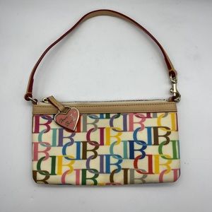 Dooney & Bourke Purse Bag Wristlet Letter Logo Monogram Rainbow Small Y2K Vtg